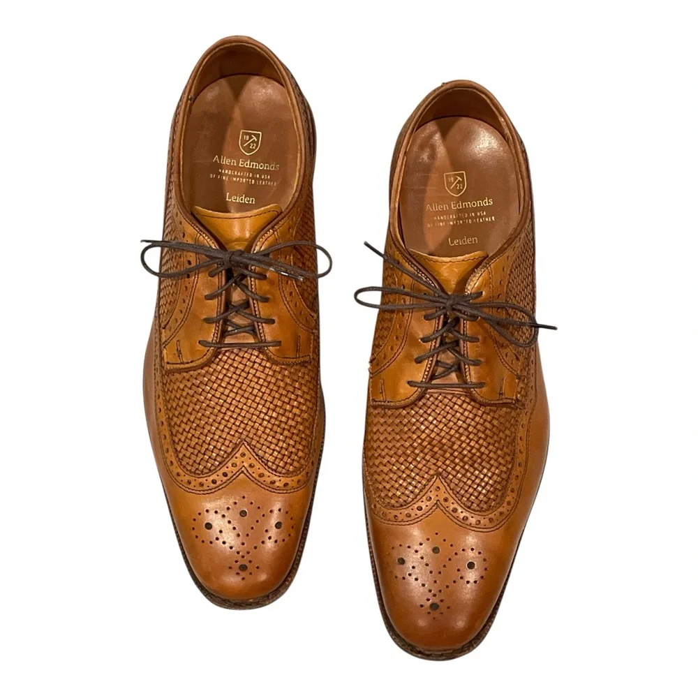 Allen Edmonds Tan Leather Brogue Oxfords 12 D‎